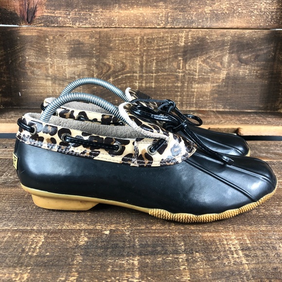 sperry leopard duck boots